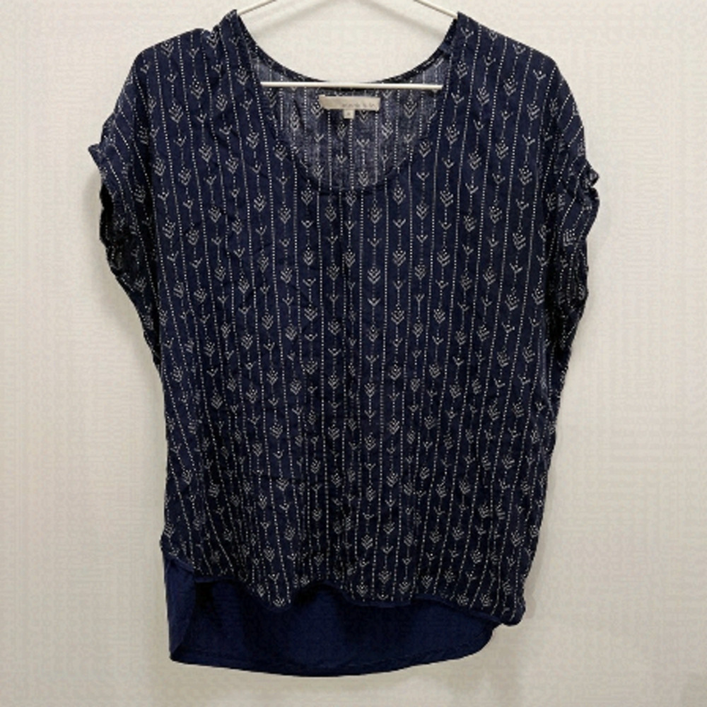 MONK & LOU | Navy Blue And White Aztec Pattern High Low Sleeveless Blouse size M